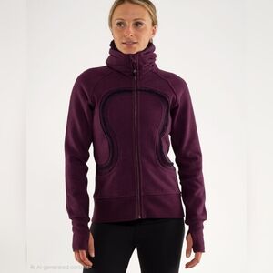 2011 Lululemon Full Zip Cuddle Up Jacket w/Scuba Collar in Heathered Plum. 4